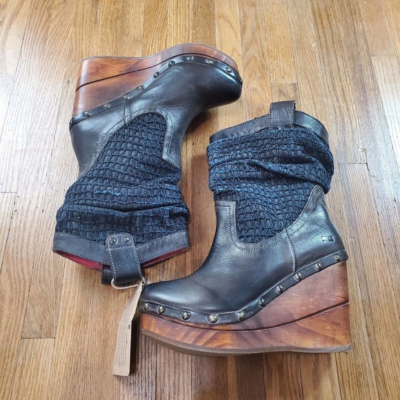 Bed Stu Women's Bruges Leather Wedge Boots Sz 7 Slip On Bootie NEW NWOB - Picture 1 of 12
